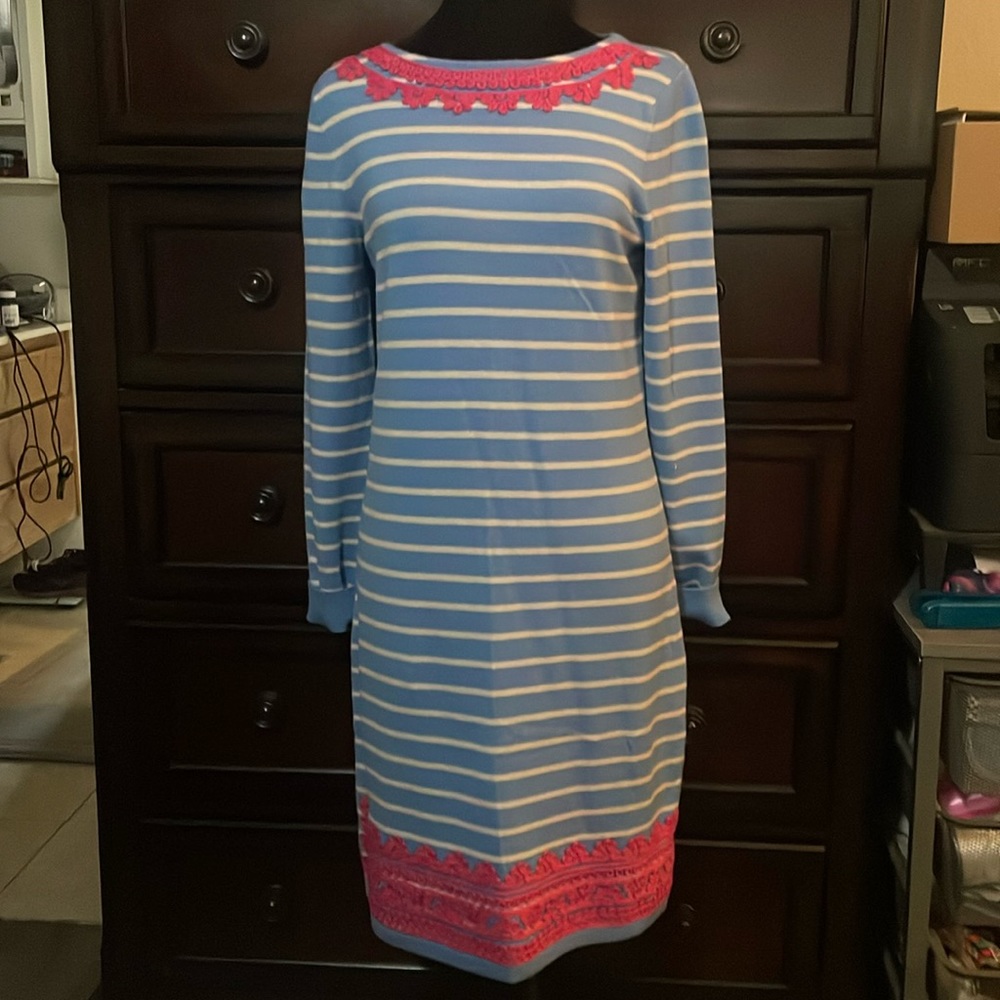 Vineyard Vines Blue and Pink Striped Long Sleeve Dress